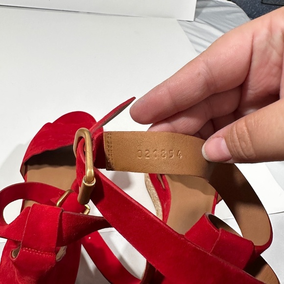 CHLOE [ Womens 39 ]‎ lauren Scalloped Suede Espadillas Platform Shoes in Red - Picture 15 of 15
